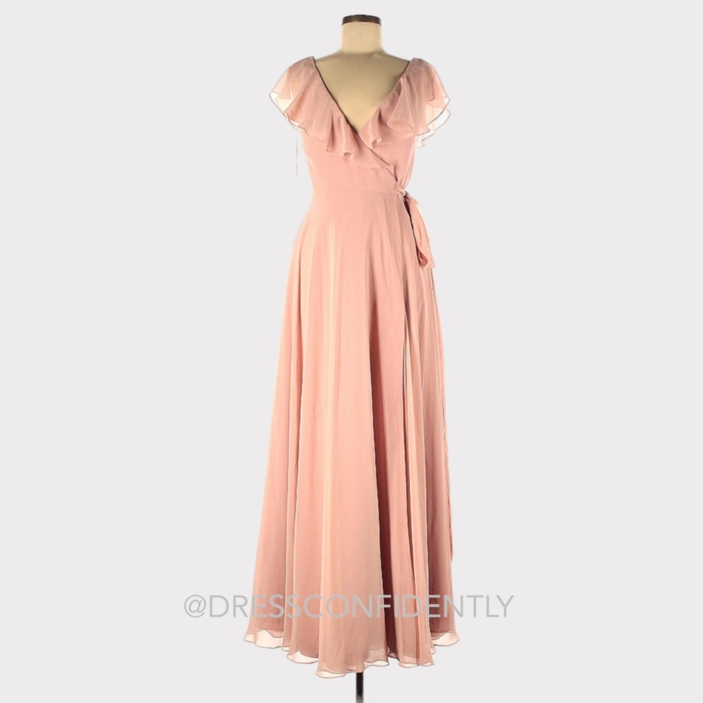 TULLE & CHANTILLY Ruffled Long V-neck Chiffon Bridesmaid Dress - Sunset Peach